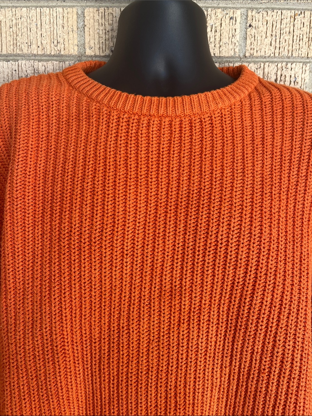 Vtg Eddie Bauer Orange Ribbed Crewneck Sweater XXL Made Hong Kong Halloween Vibe